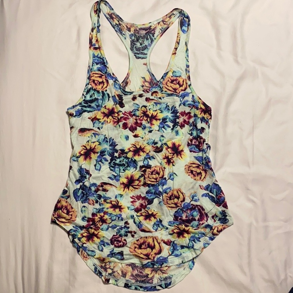 Blue red yellow flower racer back tank top pacsun
